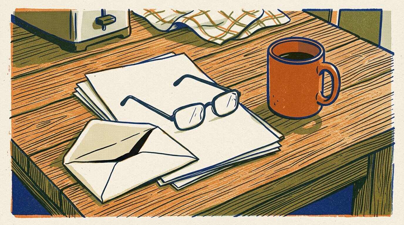 Person at a kitchen table reviewing an insurance declarations page alongside a policy folder